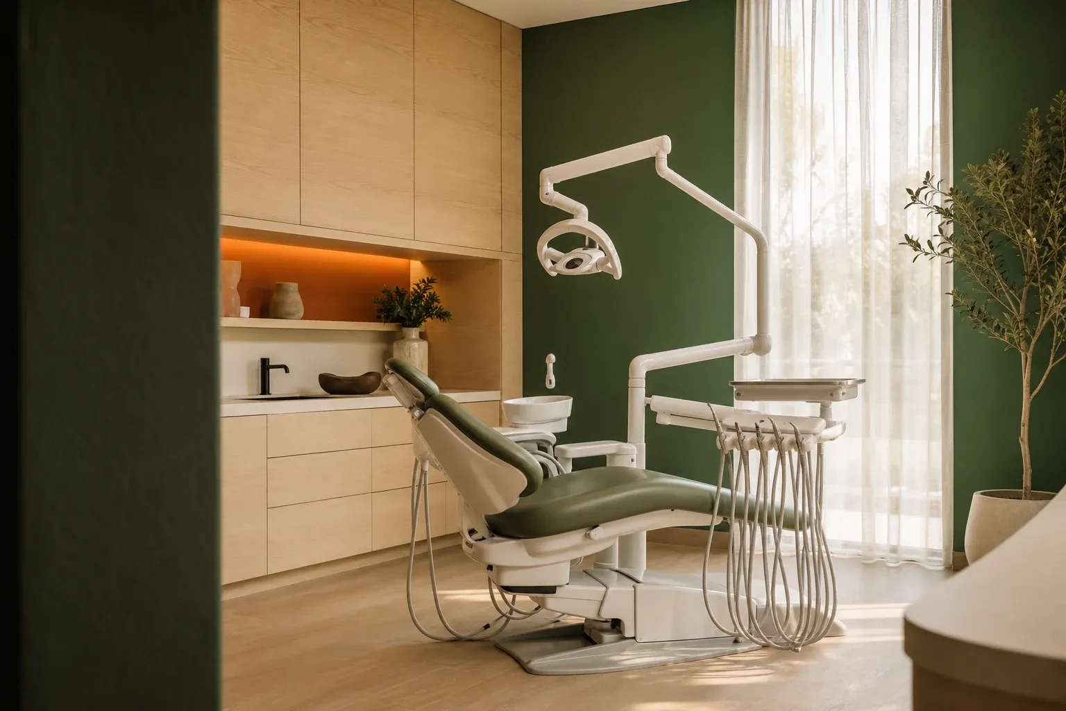 Concept image for a dental practice website — calm modern treatment room